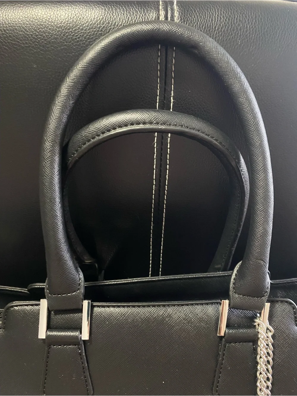 Guess Black Saffiano Tote Bag with Logo Charm